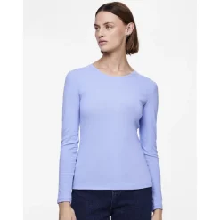 T-shirt slim fit manches longues bleu Emma
