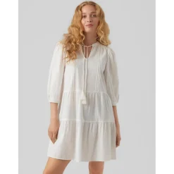 Tunique Regular Fit Col rond Manches 3/4 Court blanc en coton