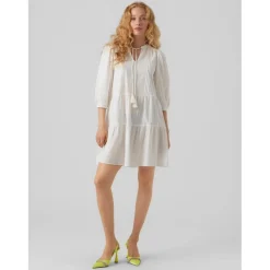 Tunique Regular Fit Col rond Manches 3/4 Court blanc en coton