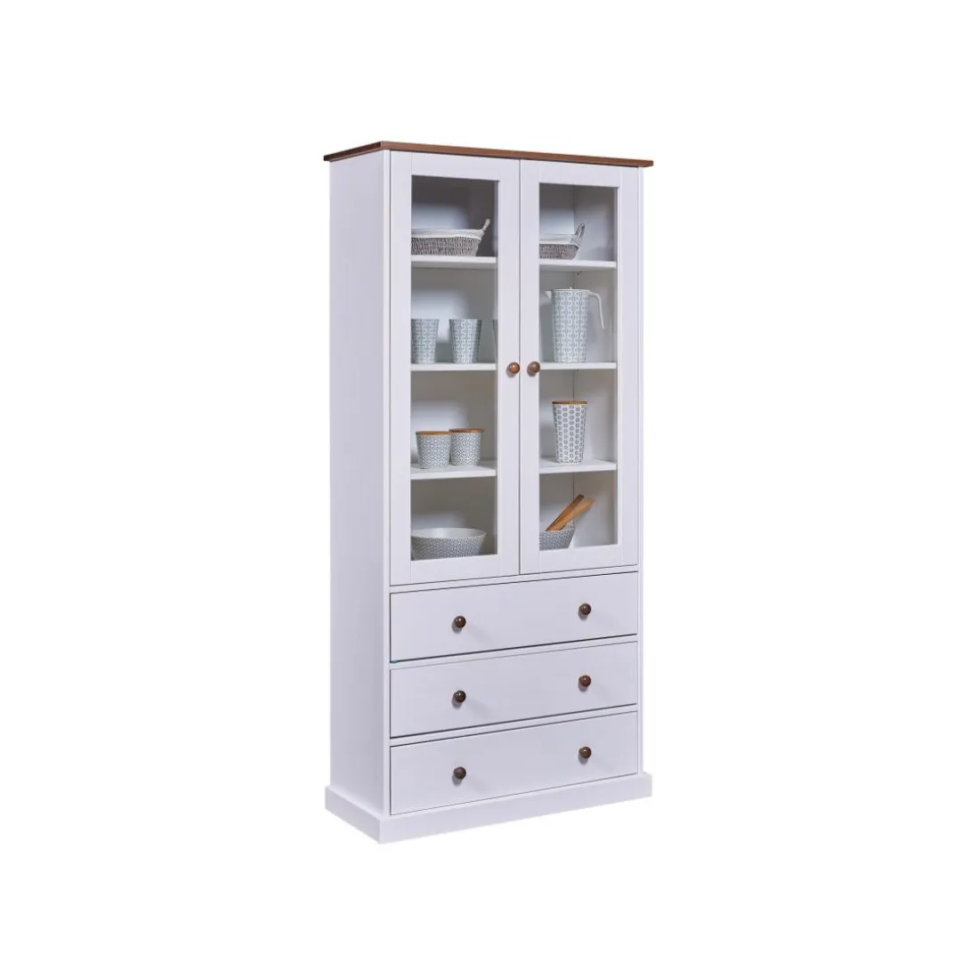 Vaisselier 2 portes vitrées 3 tiroirs WESTERLAND pin massif vernis blanc