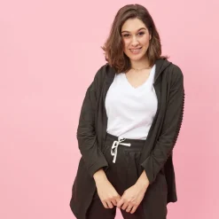 Veste à capuche manches longues bas en pointes devant grandes tailles femme - Vert Foncé