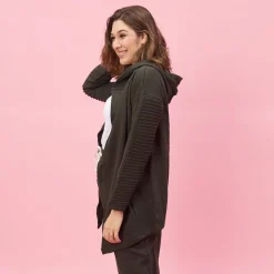 Veste à capuche manches longues bas en pointes devant grandes tailles femme - Vert Foncé