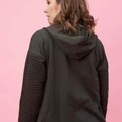 Veste à capuche manches longues bas en pointes devant grandes tailles femme - Vert Foncé