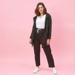 Veste à capuche manches longues bas en pointes devant grandes tailles femme - Vert Foncé