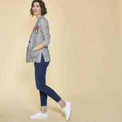 Veste à carreaux manches longues franges et broderie femme - Carreaux Noir