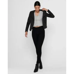 Veste de motard en simili-cuir Col motard Manches longues noir Alice