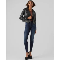 Veste de motard en simili-cuir Col motard Manches longues noir Trix