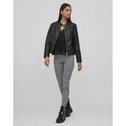Veste de motard en simili-cuir col motard noir