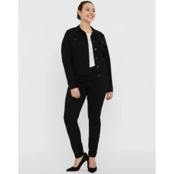 Veste en jean col italien - Noir