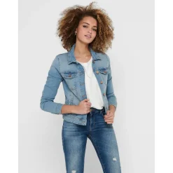 Veste en jean Col italien Manches longues bleu Ivy