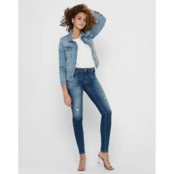 Veste en jean Col italien Manches longues bleu Ivy