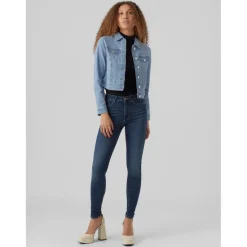Veste en jean Col italien Manches longues bleu Nia