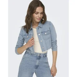 Veste en jean court col italien bleu clair Lia