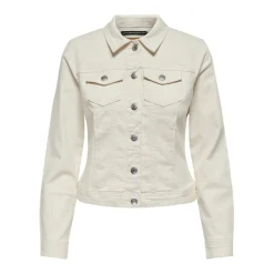 Veste en jean court col italien ecru Anna