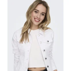 Veste en jean court col italien blanc Demi