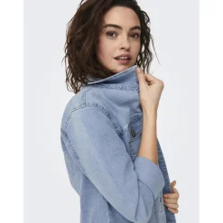 Veste en jean court col italien bleu clair Elise