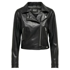Veste en similicuir Col à revers Manches longues Détail matelassés noir