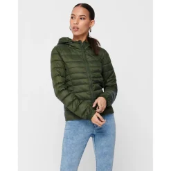 Veste matelassée Col montant haut Manches longues vert en nylon Zoe