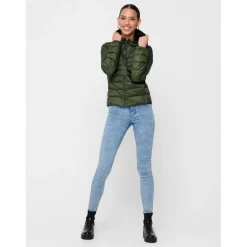 Veste matelassée Col montant haut Manches longues vert en nylon Zoe