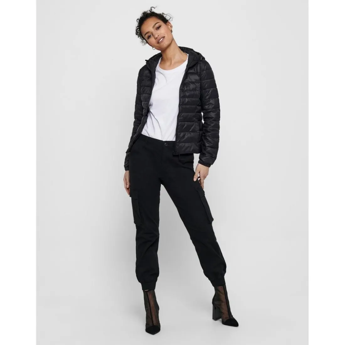 Veste matelassée Col montant haut Manches longues noir en nylon