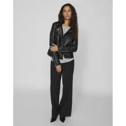 Veste motard poignets zippés noir en viscose