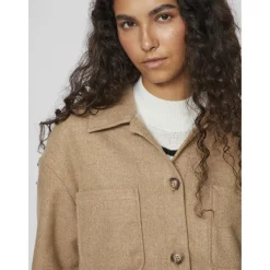 Veste poignets boutonnés col en v marron foncé