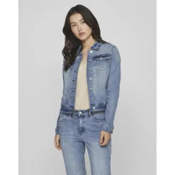 Veste poignets boutonnés col italien bleu clair en coton