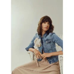 Veste poignets boutonnés col italien bleu clair en coton