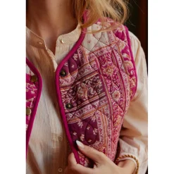 Veste Sans Manches MAXINE - Patchwork bordeaux en coton