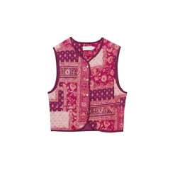 Veste Sans Manches MAXINE - Patchwork bordeaux en coton