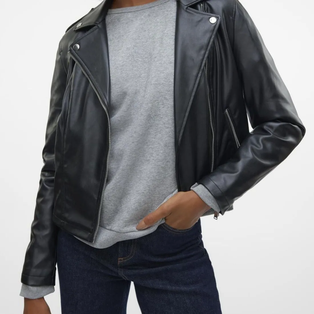 Veste zippée en cuir synthétique Bella Ane noir