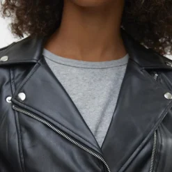 Veste zippée en cuir synthétique Bella Ane noir